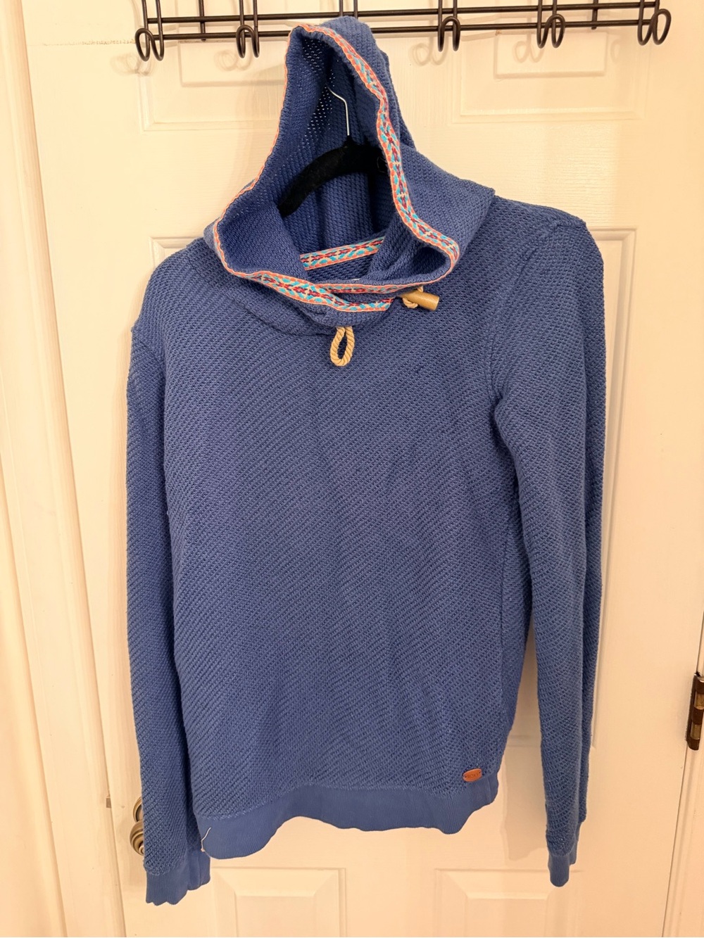 Roxy Blue Hooded Knit Sweater with Contrasting Trim